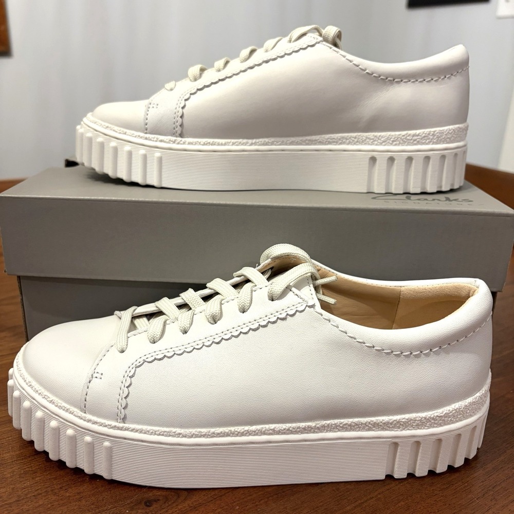Clarks Mayhill Walk Off-White Leather Platform Sneakers Womens 8 26177817